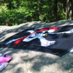 Pirate flag towel at lake