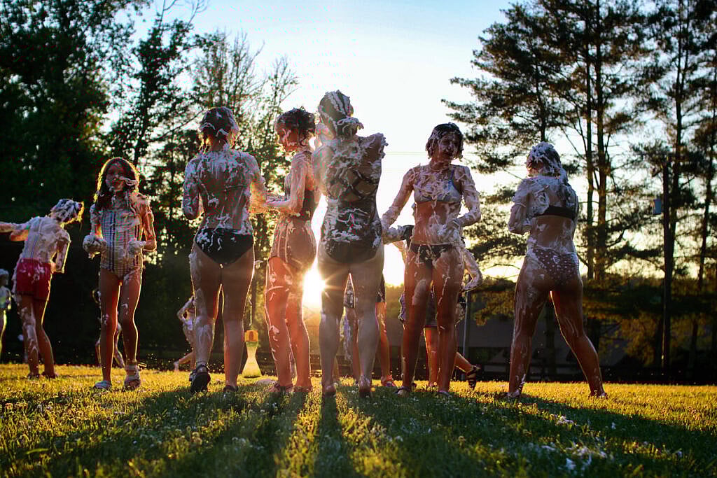 shaving cream fight sunset