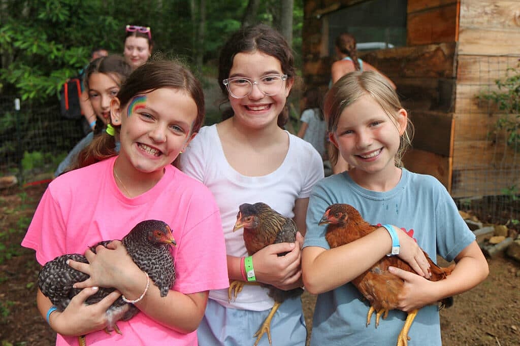 girls summer camp chickens