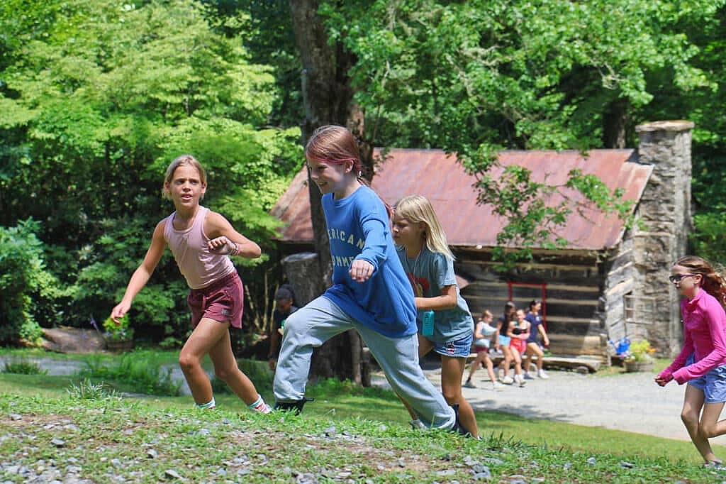 Campers climbing the hill