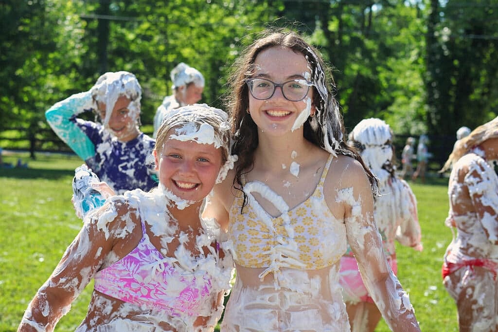 summer camp girls shaving cream fun