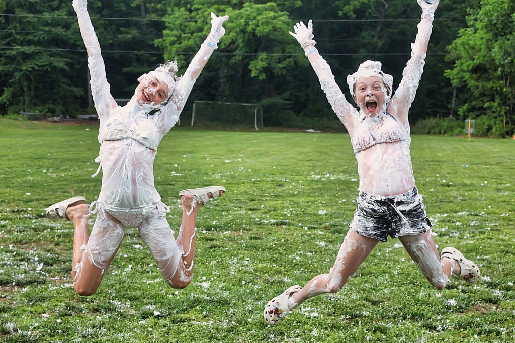 summer camp messy jumping girls