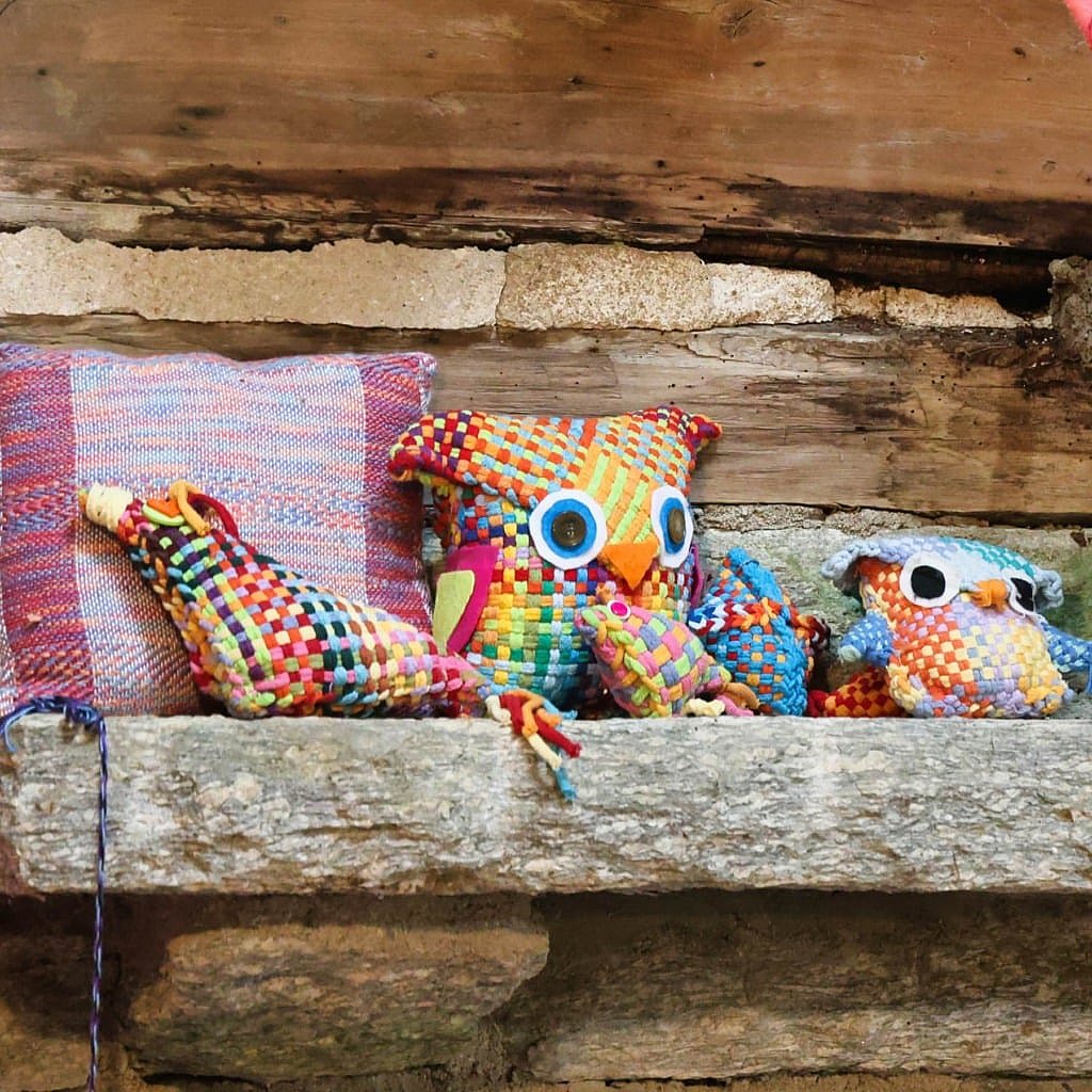 woven chickens and owls