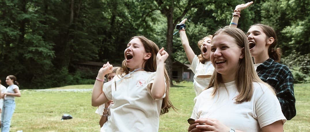 excited best friends at camp