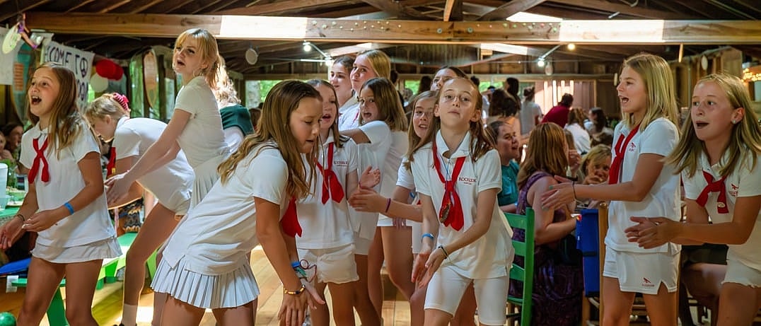 campers dance mob in dininghall