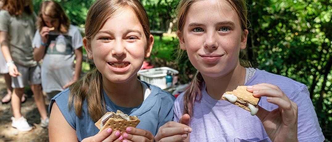 s'mores eating camp kids