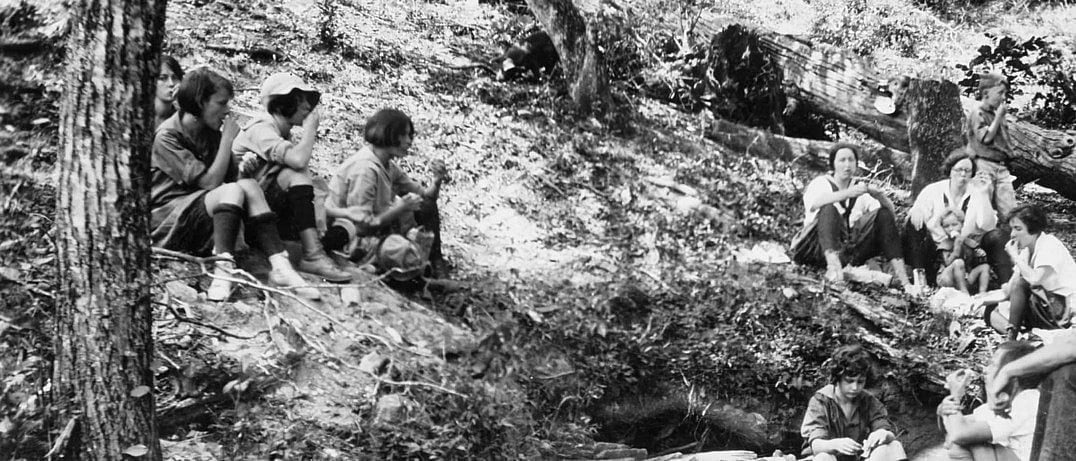 early summer camp girls outdoors
