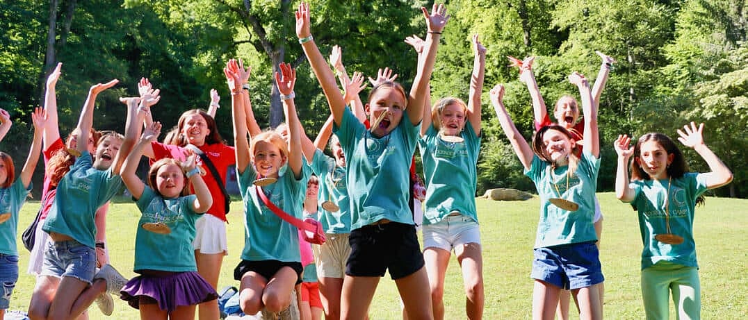 Excited campers arriving at camp