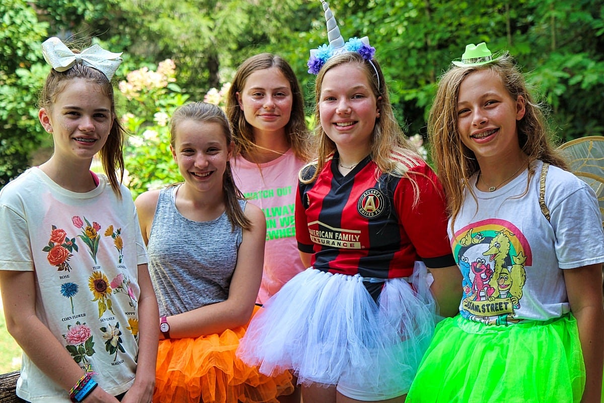 girl camp kids dressed in costumes