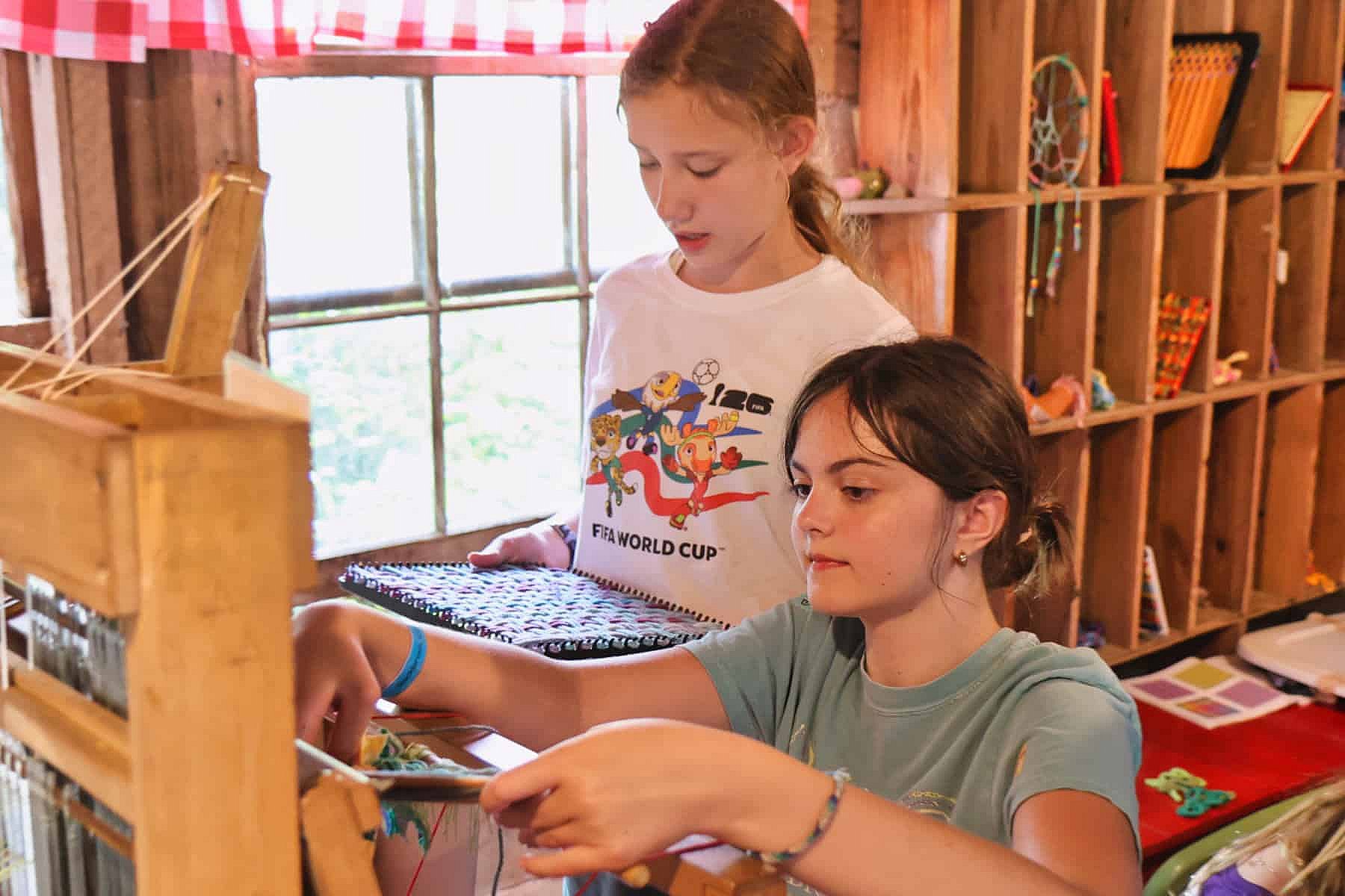 camp girls weaving