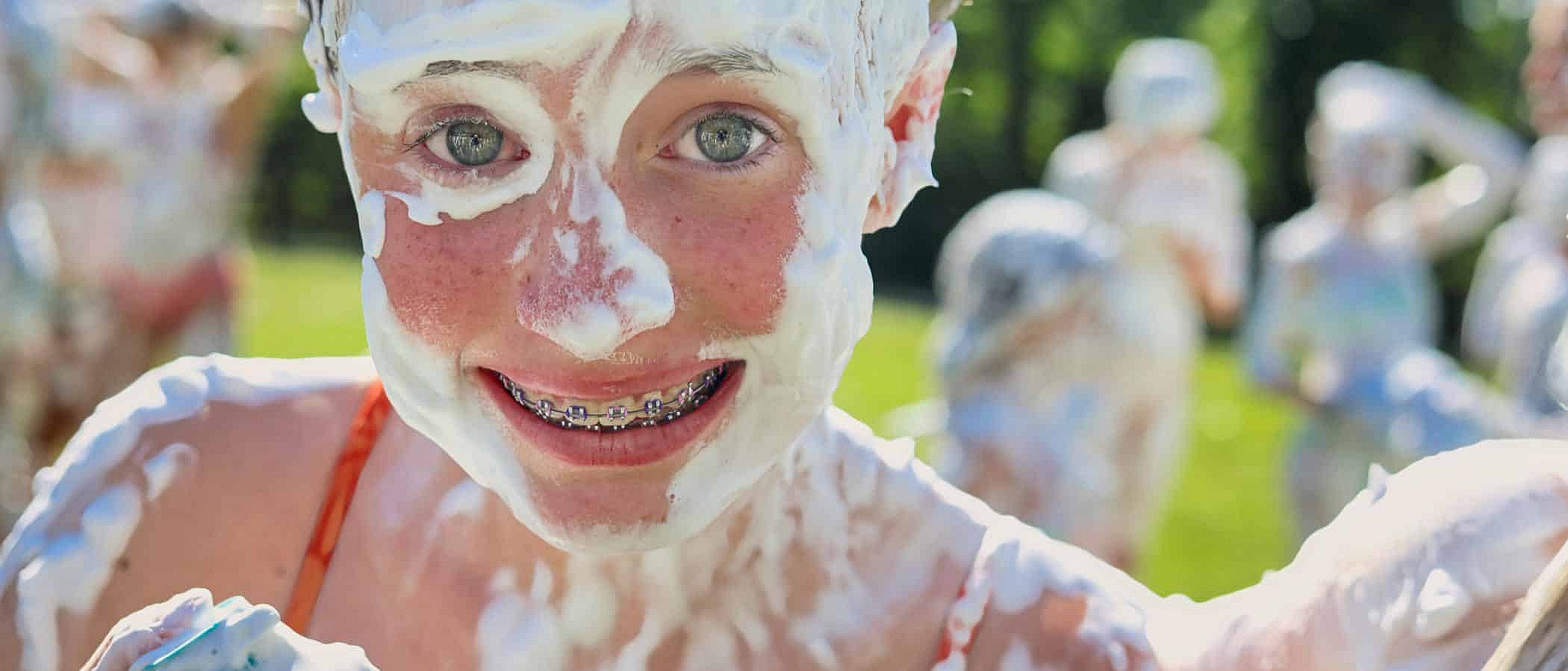 summer camp shaving cream girl