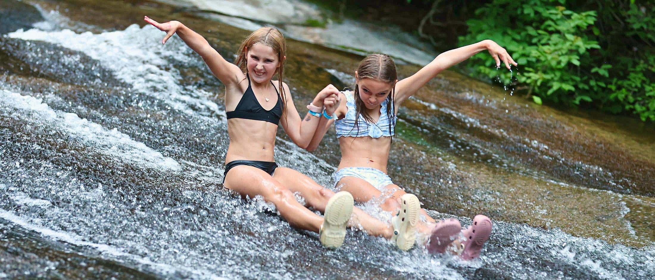 children at sliding rock