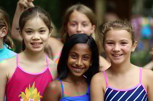 Camp kids smiling before swim test