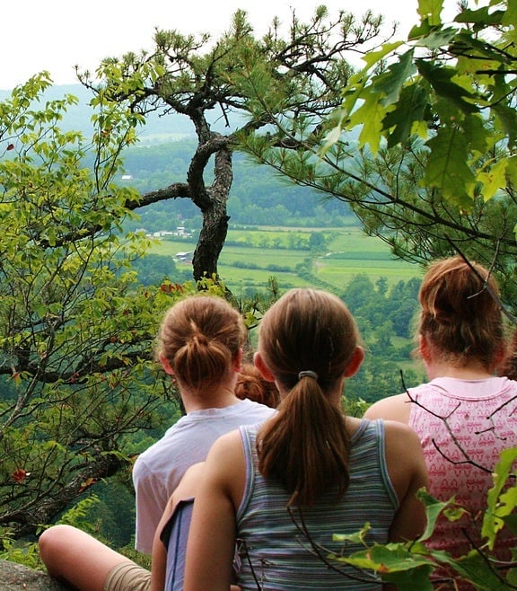 Steep Castle Rock Hiking Girls