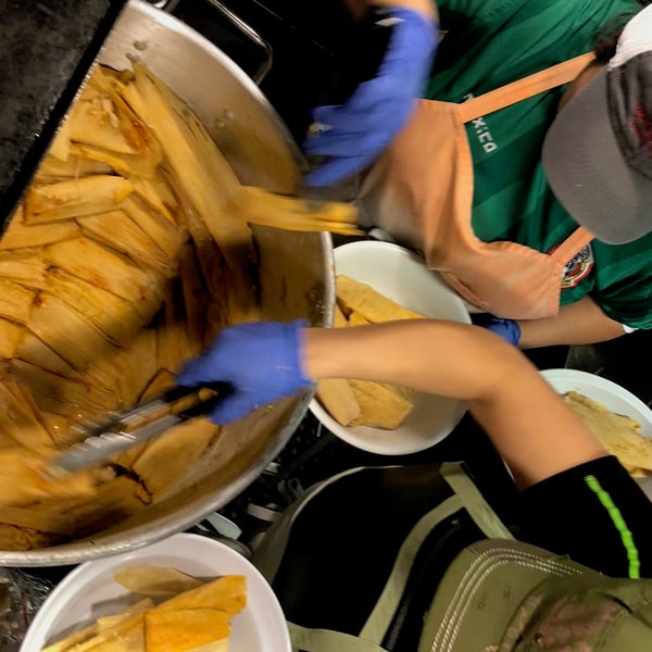 Tamales coming from the steamer