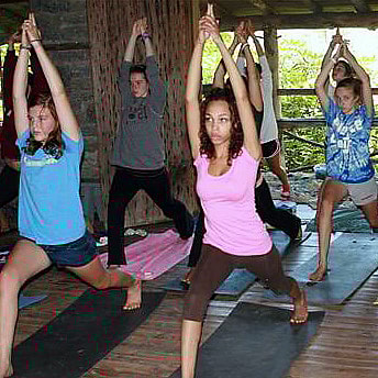 camp girls taking yoga class at Rockbrook