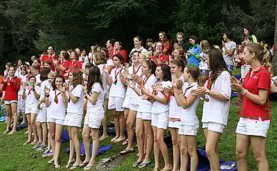 children assemble for camp opening ceremony