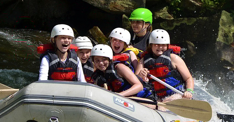 Girls Smile while rafting