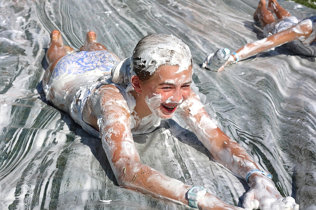 girl hilarious shaving cream slide
