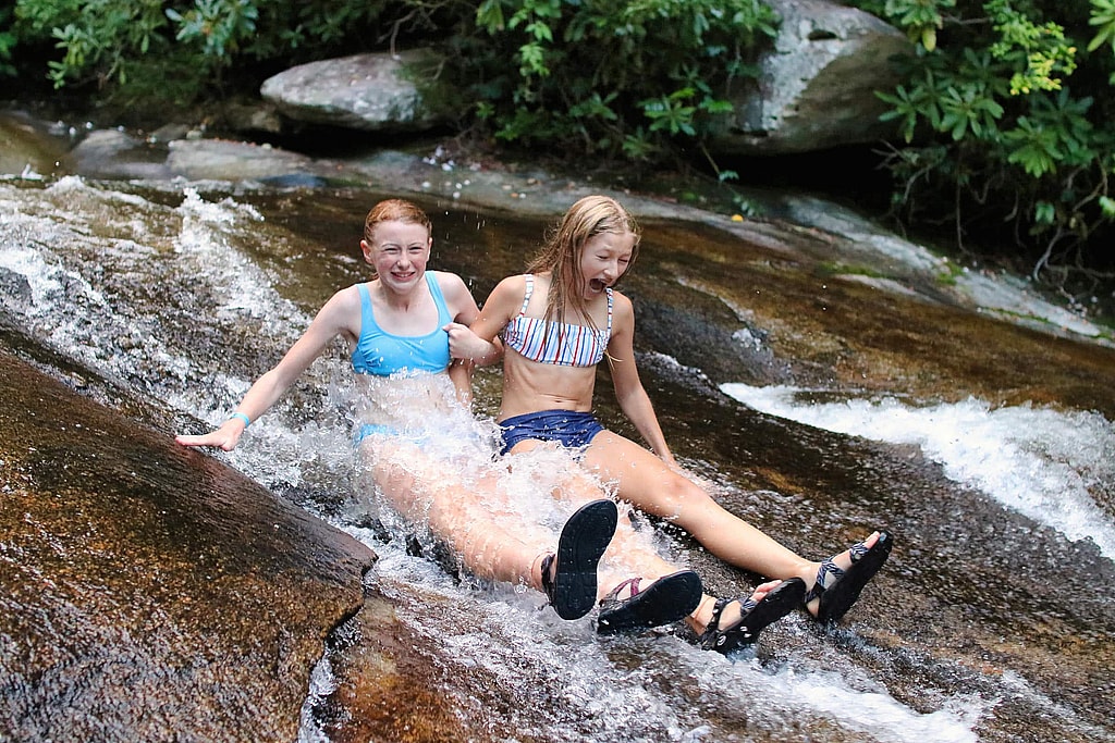 camp kids on sliding rock