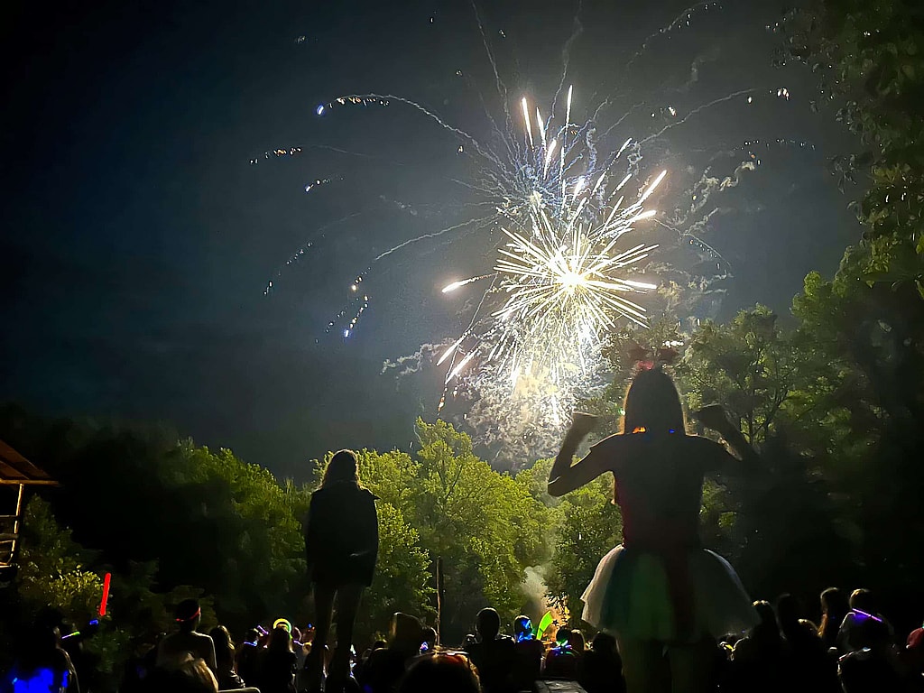 summer camp fireworks dance party
