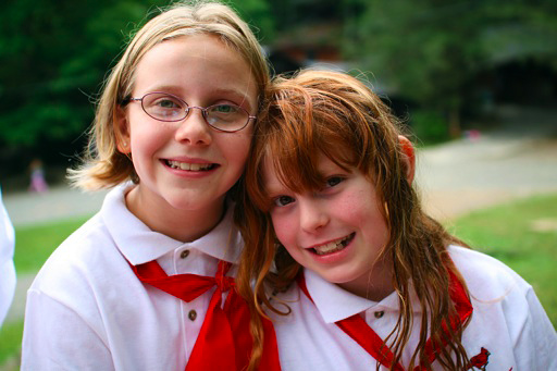 red hair camp girl and friend