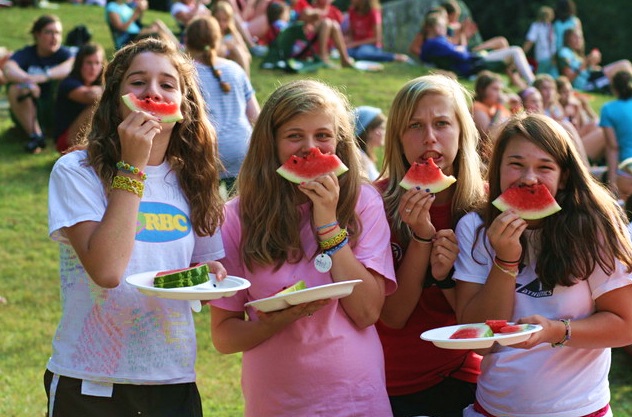 camp picnic watermelon girls smile