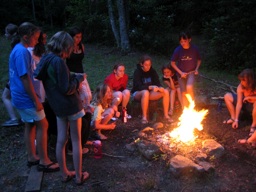 Girls camp campfire