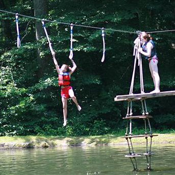 Girls camp waterpark climbing
