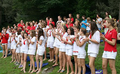 children assemble for camp opening ceremony