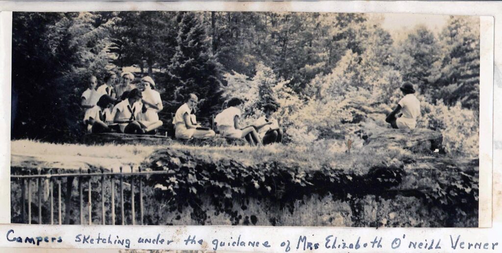 Rockbrook campers in the early 1920's take part in a drawing class