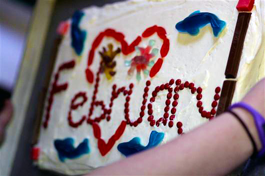 February decorated birthday cake at camp