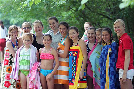 Girls at camp waiting for swimming