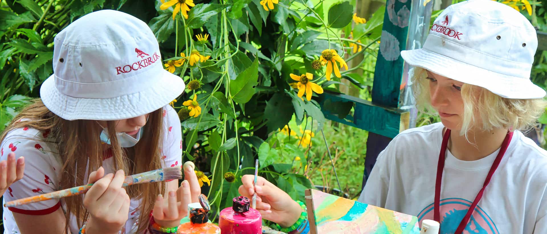 Camper painting in the field