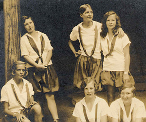 Vintage camp girls relaxed pose