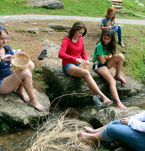 Camp Basket Weaving in a Creek