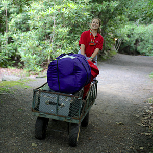 moving camp trunk by wagon