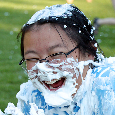 Shaving cream laughing girl