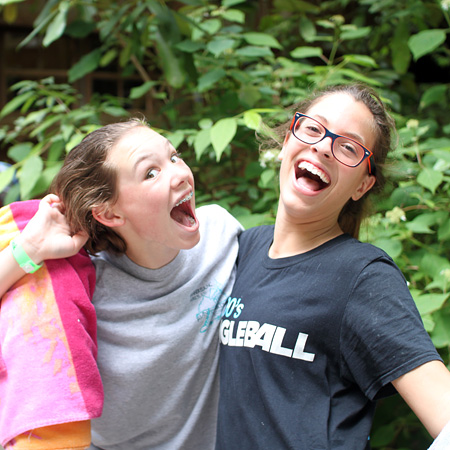 Teen girls smiling at summer camp