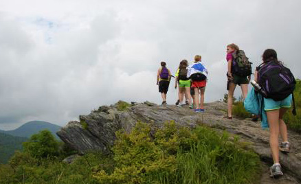 Girls hiking to Tennent Mountain NC