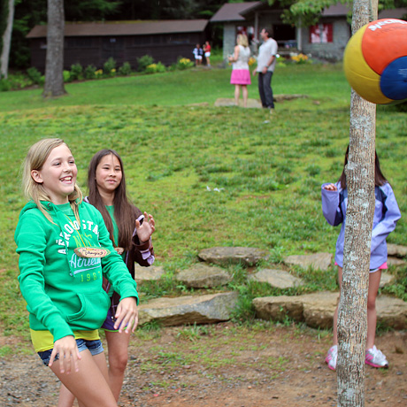 Tetherball game at summer camp