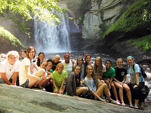 Hi-Up campers at waterfall