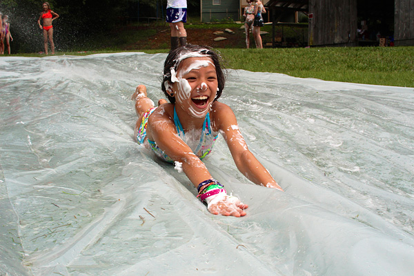 Girl camp slip n slide