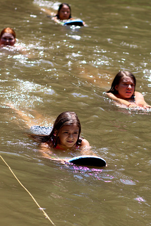 Kids swimming class in lake