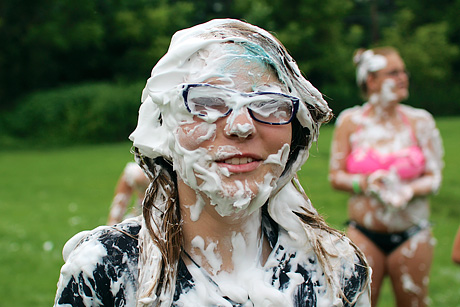 Shaving Cream Fight Girl with Glasses