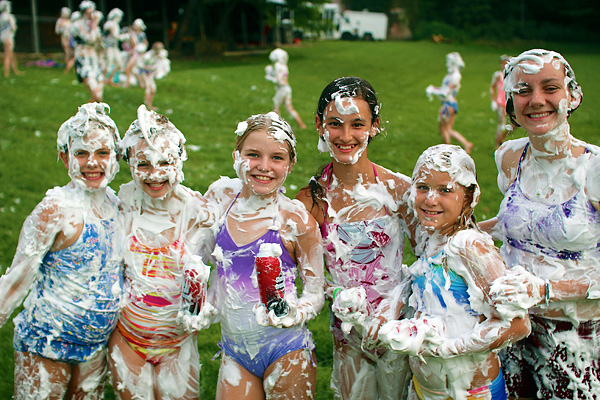 Shaving cream group of girls at camp