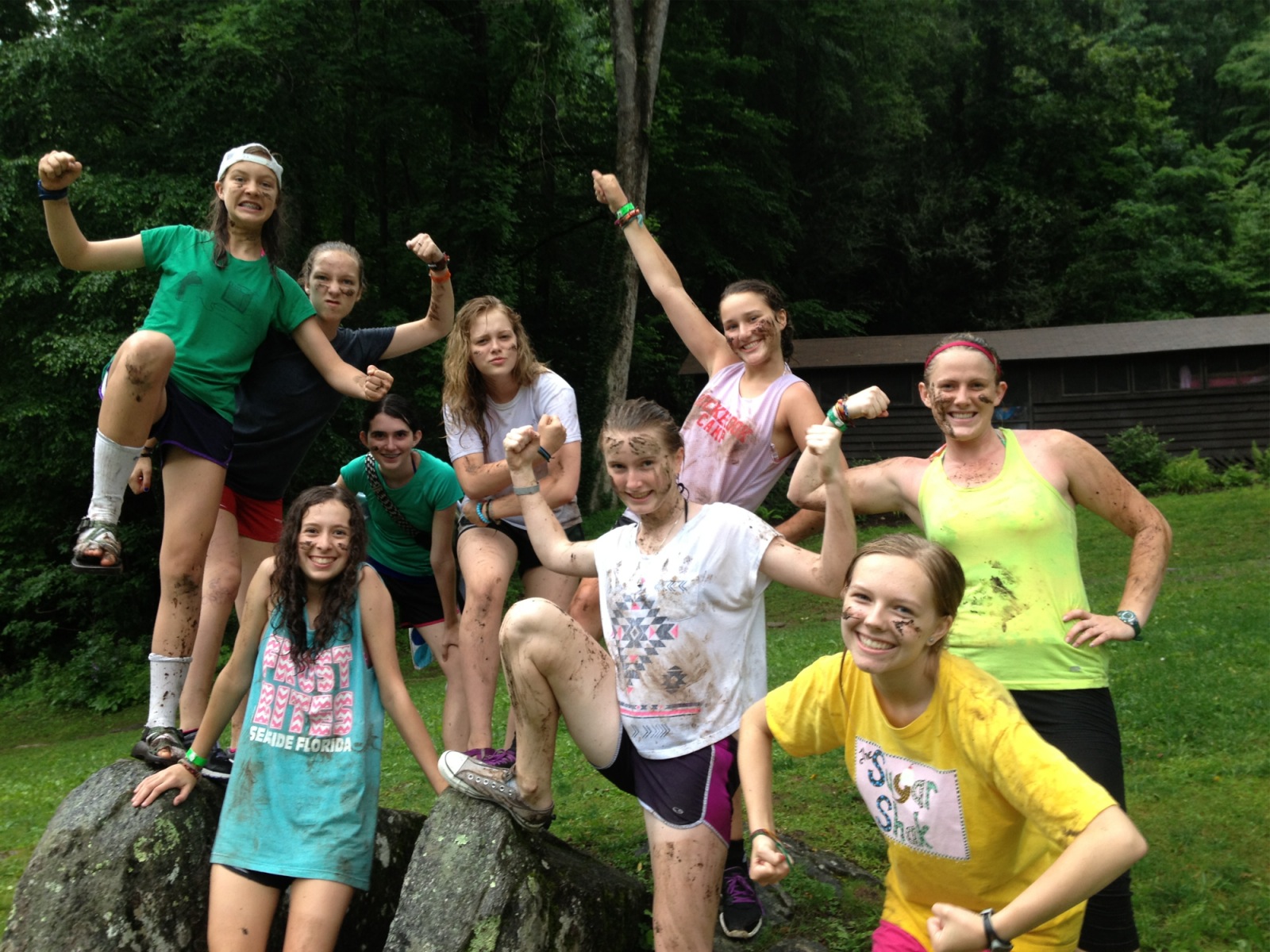 camp girls in the mud