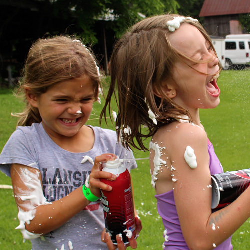 Girls shaving cream fighting