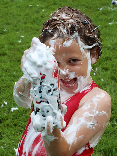 Girl attacking with shaving cream