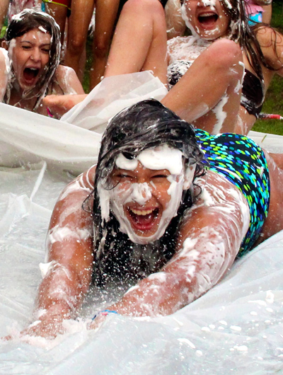 Girls slip and Slide for Fun